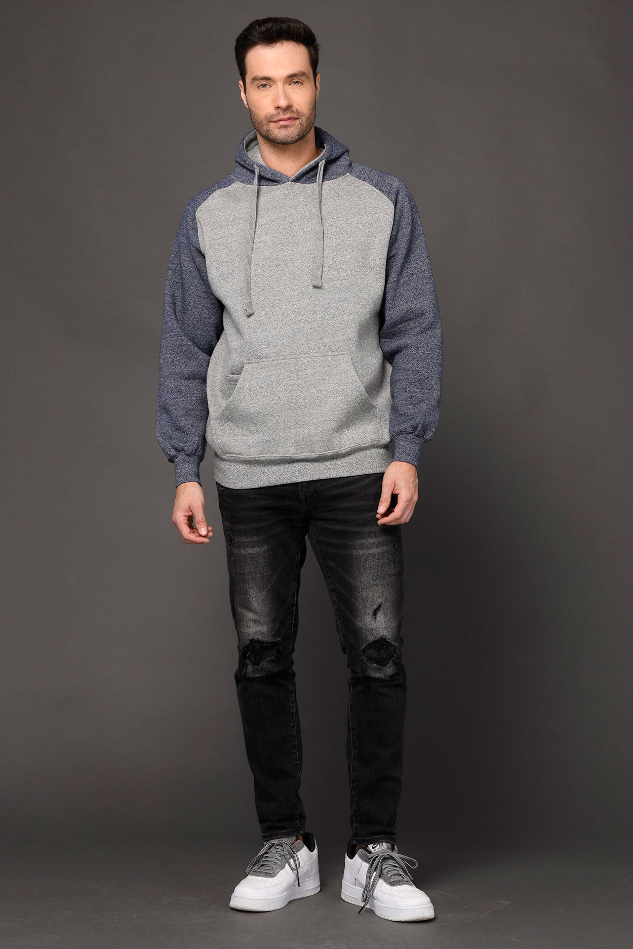 869 – ADULT UNISEX HEAVY WEIGHT MARLED VARSITY HOODY